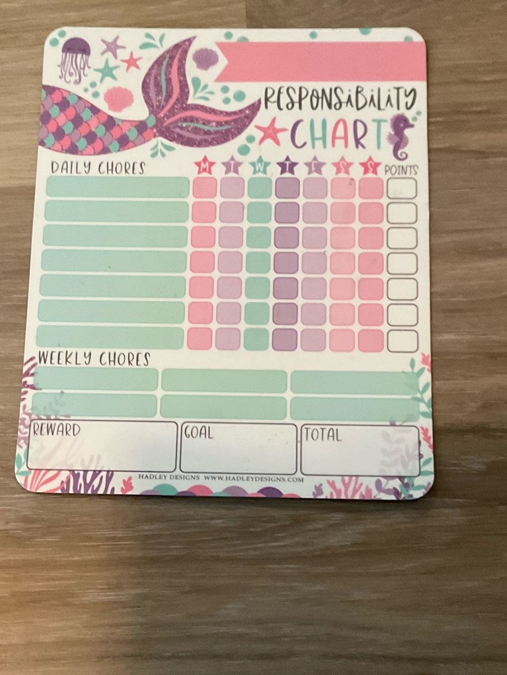 HADLEY DESIGNS | Mermaid Responsibility Chart - Pastel Pink & Mint